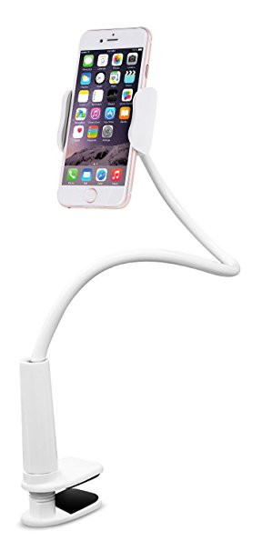 Aduro® Solid-Grip 360 Adjustable Universal Gooseneck Smartphone Stand for Desk – Durable, Rubberized, Mount w/ Holder (White)