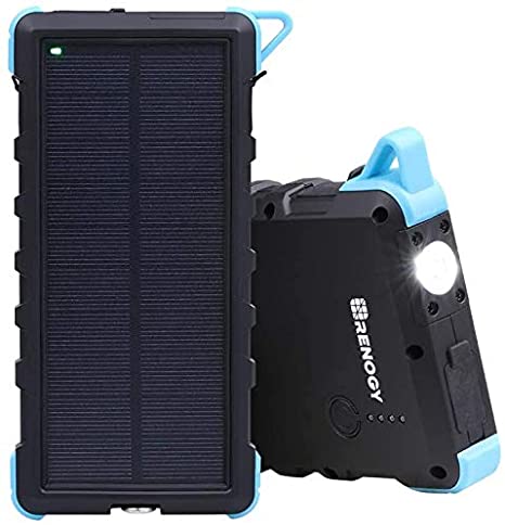 Renogy Solar Phone Charger Power Bank 15000mAh, IP66 Water-Resistant Portable Battery Charger with Dual USB Ports and Outdoor LED Flashlight for iPhone, iPad, Samsung Galaxy