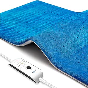 Boncare® Rapid Heat up Large Heating Pad for Back Pain Relief and Period Cramps with Auto Shut Off 90 Mins & 4 Temperature Settings Super Soft Velvet Fleece Moist/Dry Heat (Blue, 11"x21")