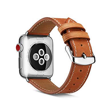 Pierre Case for Apple Watch Band 42mm Genuine Leather iwatch Strap Replacement Band with Stainless Metal Clasp for Apple Watch Series 3 Series 2 Series 1 Sport and Edition, Brown