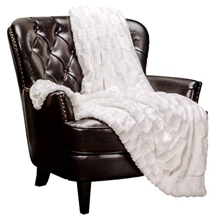 Chanasya Super Soft Fuzzy Faux Fur Elegant Rectangular Embossed Throw Blanket | Fluffy Plush Sherpa Microfiber Ivory Blanket for Bed Couch Living Room Fall Winter Spring (60" x 70") - White