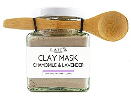 Healing Bentonite Aztec Indian Clay Facial Mud Mask FREE Bamboo Spoon Organic Chamomile & Lavender Exfoliation Cleansing, Wrinkles, Acne, Blackheads, Anti-Ageing Facial Skin Care Hydrating Moisturiser