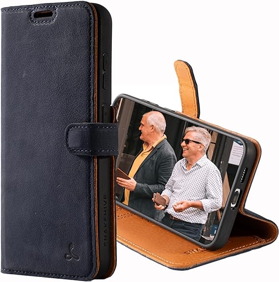 Snakehive Leather Wallet for Samsung Galaxy S24 Plus 5G - Real Leather Wallet Phone Case - Genuine Leather with Viewing Stand and 3 Card Holder - Flip Folio Cover with Card Slot (Navy)