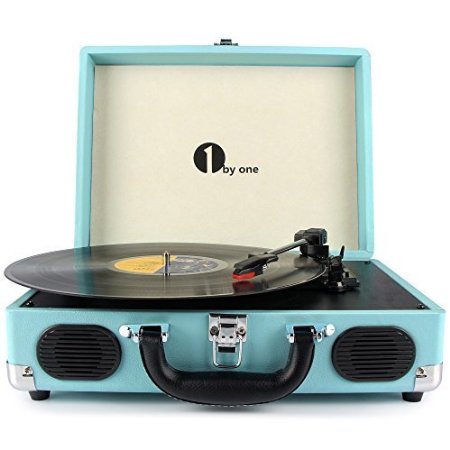 1byone Belt-Drive 3-Speed Portable Stereo Turntable with Built in Speakers Supports RCA Output  Headphone Jack  MP3  Mobile Phones Music Playback Turquoise