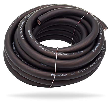 InstallGear 1/0 Gauge Black 25ft Power/Ground Wire - OFC (99.9% Oxygen-free Copper)