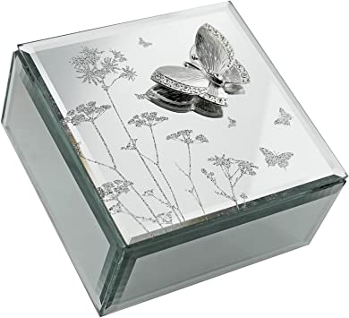 Juliana HE555JB Hestia Butterfly and Flowers Glass Jewellery Box