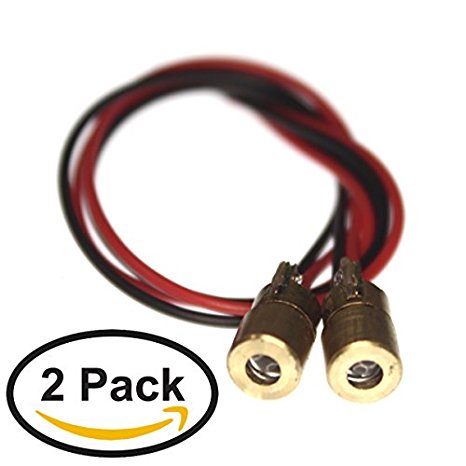 farhop 4.5V 1mW 650nm "Dot" Red Laser 6.5x13mm Diode Module (2 Pack) with Clamshell Packaging
