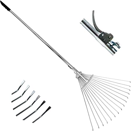 RKY Metal Telescopic Rake - Garden Leaf Rake with Adjustable Folding Head - Retractable Garden Leaves Rake Clean for Eazy & Quick Up of Lawn and Yard