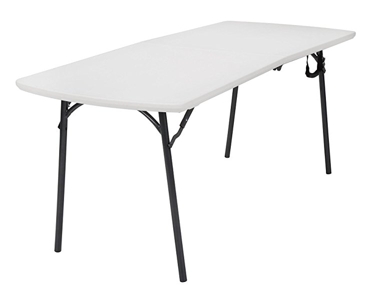 COSCO Diamond Series 300 lb. Weight Capacity, 6 ft. x 30 in. Fold-in-Half Banquet Table, White Speckle with Hammer Tone Frame