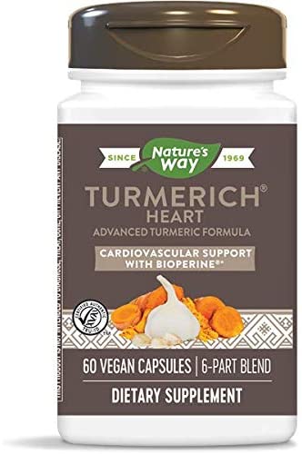 Nature's Way TurmeRich Heart Advanced Triple-Action Cardiovascular Formula with BioPerine Black Pepper Extract, 60 Plant-Based Capsules, Pack of 2