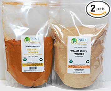 Indus Organics Turmeric (6 % Curcumin) & Ginger Powder, Combo Pack, 1 Lb Each, Premium Grade, High Purity, Freshly Packed