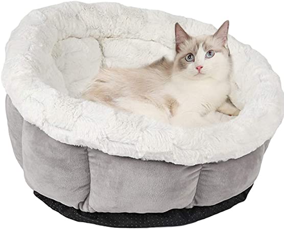 Vejaoo Cat Bed Soft And Comfortable For Winter Deep Sleep Nest Washable Sofa For Cat XZ031 (Grey)