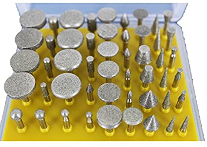 TEMO 50 pc Diamond Coated Grinder Head Lapidary Glass Burr with 1/8 Inch (3 mm) Shank for Dremel and Compatible Rotary Tools
