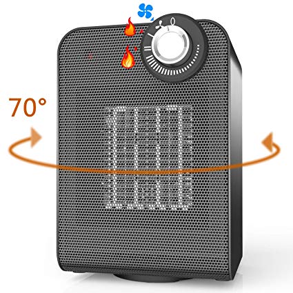 OPOLAR HE02 Electric Small Space Thermostat & Oscillating, 1500/1000W Energy Efficient Personal Portable Ceramic Heater, Compact & Quiet for Indoor Home Office Floor, Black