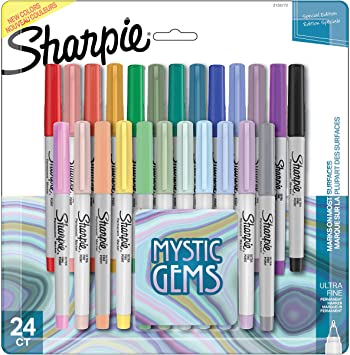 Sharpie Permanent Markers, Ultra Fine Point, Featuring Mystic Gem Color Markers, Assorted, 24 Count