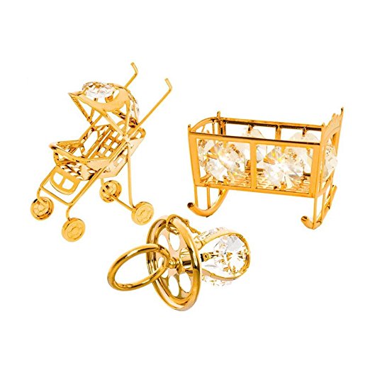24K Gold Plated Crystal Studded Baby Ornaments Set by Matashi