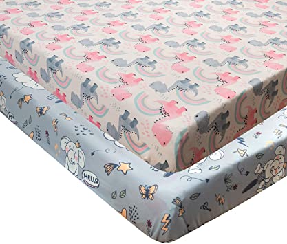 ALVABABY Stretchy Baby Crib Sheet 2 Pack Soft and Breathable for Boys Girls Fitted Cradle Fitted Sheets for Bassinet Pads/Mattress 2YTCZE02