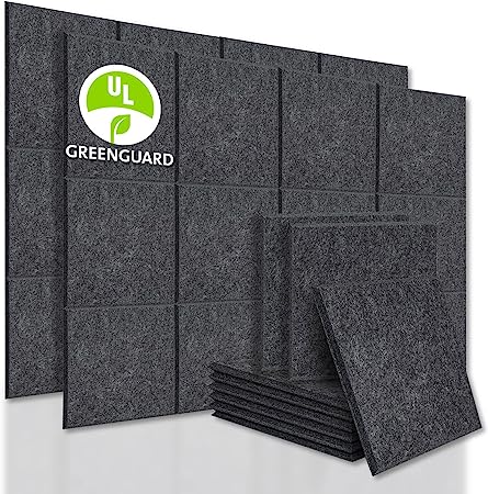 BUBOS 12 Pack Acoustic Panels Soundproof Wall Panels,12“x12“x0.4" Sound Absorbing Panels Acoustical Wall Panels Padding,Acoustic Treatment for Recording Studio,Office,Home Studio,Dark Grey