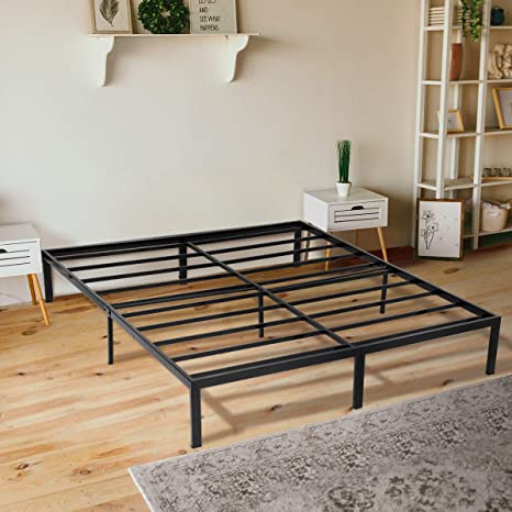 KINGSO 14 Inch Metal Platform Bed Frame/Heavy Duty Steel Slat/Anti-Slip Support/Easy Assembly/Mattress Foundation/Under Bed Storage/Noise Free/No Box Spring Needed, King