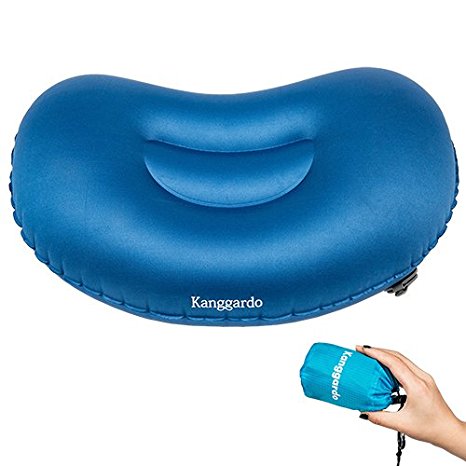 Kanggardo Ultralight Inflating Travel/Camping Pillows-Compressible,Compact,Inflatable,Comfortable,Ergonomic Pillow for Neck & Lumber Support and a Good Night Sleep while Camp,Backpacking,Deep Blue