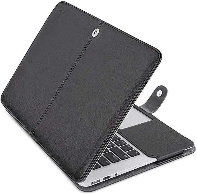 MOSISO MacBook Air 13 inch Case, Premium PU Leather Case Book Folio Protective Stand Cover Sleeve Compatible with MacBook Air 13 inch A1466 / A1369 (Older Version Release 2010-2017), Black