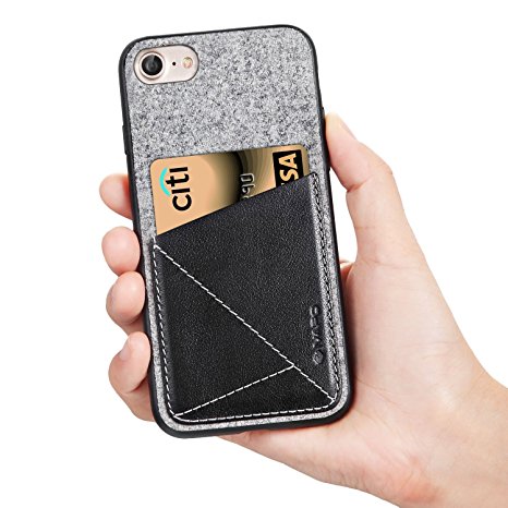 iPhone 7 Case, iVAPO [Brief Business Style] Slim Protective Design for iPhone 7 Cases, Genuine Leather Pocket [Black] [Card Case], Premium Wool Fabric Textured Cover for Apple iPhone 7-4.7 Inch
