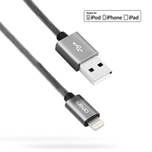 Omars iPhone Charger [Apple MFi Certified] - Nylon Braided lightning cable for iPhone 6S Plus 6 Plus SE 5S 5C 5, iPad 2 3 4 Mini Air Pro, iPod 4ft Grey