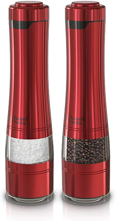 Russell Hobbs RHPK4100RED Electric Salt and Pepper Mill Set with Adjustable Coarseness, 1.76 lbs, Red