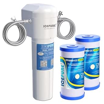 ICEPURE Under Sink Drinking Water Filter System, 3 Years Ultra High Capacity and ICEPURE 5 Micron 10" x 4.5" Whole House Water Filter Compatible with GE FXHTC,2Pack