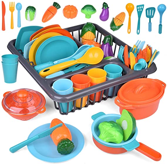 FUN LITTLE TOYS Kitchen Pretend Play Accessory Toy Set, Toy Food Play Food for Kids Kitchen Including Pots, Pans & Pretend Food