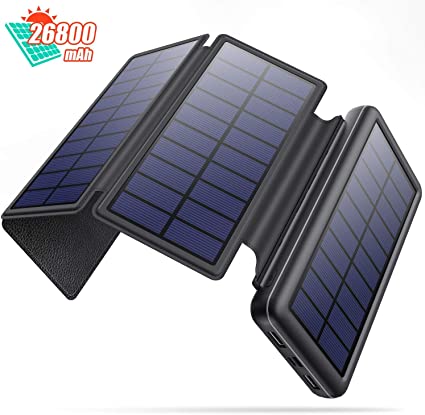 Solar Charger 26800mAh, Newest Solar Power Bank Portable Charger External Backup Battery Pack with 4 Solar Panels,2 Outputs and 2 Inputs [Type C & USB Port ] Solar Cellphone Charger for Smart-phone ,Tablet and More