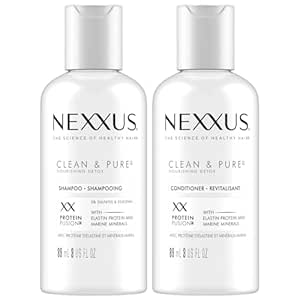 Nexxus Travel Shampoo and Conditioner, Clean & Pure – Hair Products with Elastin Protein and Marine Minerals, Sulfate-Free, 3 Oz Ea