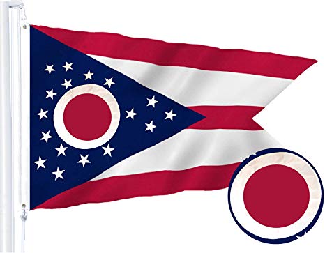 G128 – Ohio State Flag | 3x5 feet | Embroidered 210D – Indoor/Outdoor, Vibrant Colors, Brass Grommets, Quality Polyester
