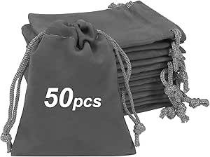 Shintop 50pcs velvet Gift bags, 3x4inch Little Grey Drawstring Jewelry pouches Coin Purse for Dice Small Business Party Favor