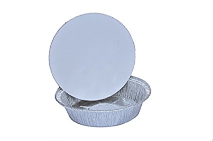 TakeOut To-Go Round Restaurant Disposable Aluminum Foil Pan sets with Flat Board Lids, 25 Count, 7 1/8"x 7 1/8" x 1 1/2" deep