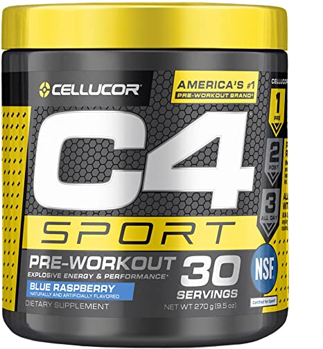 C4 Sport Pre Workout Powder Blue Raspberry | NSF Certified for Sport   Sugar Free Pre-Workout Energy Supplement for Men & Women | 135mg Caffeine   Creatine Monohydrate | 30 Servings