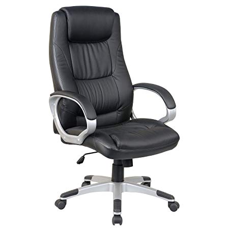 HomCom High Back Leather Executive Office Swivel Computer Desk Chair, Black