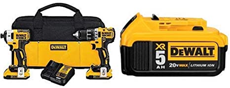 DEWALT DCK283D2 20V MAX XR Compact Cordless Drill/Driver & Impact Driver Combo Kit with DCB205 20V MAX XR 5.0Ah Lithium Ion Battery-Pack