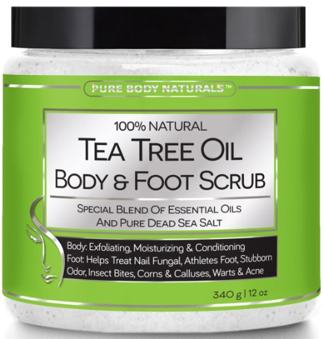 Pure Body Naturals Tea Tree Oil Body and Foot Scrub 12 oz