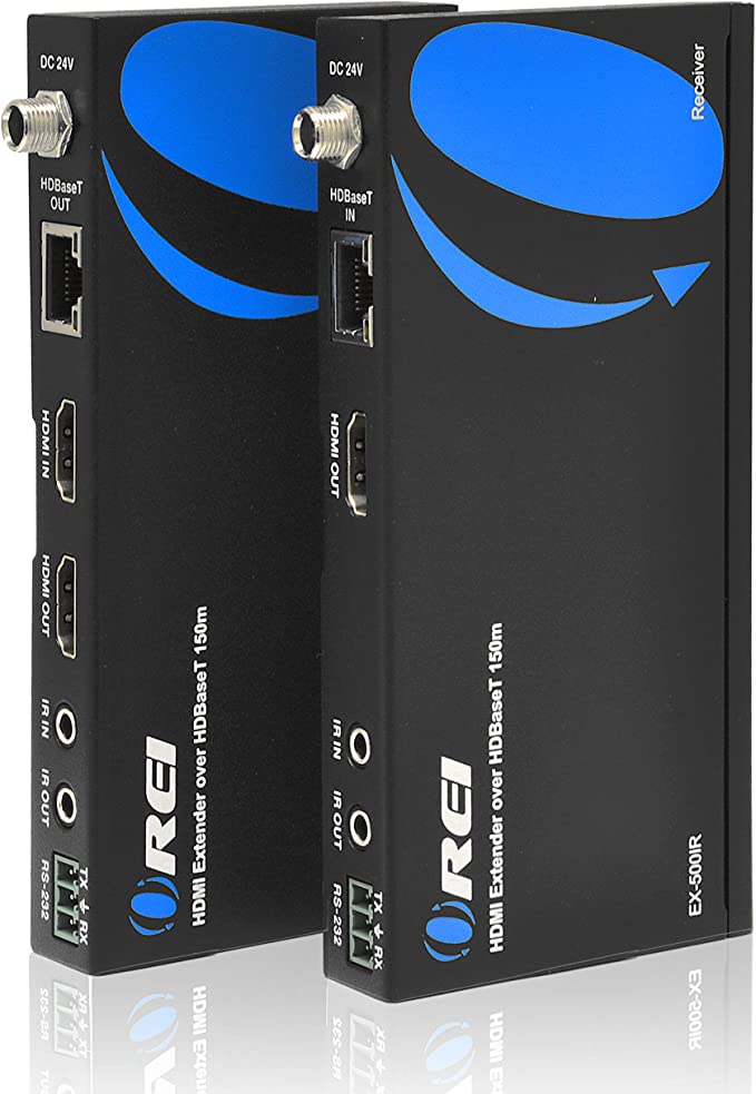 OREI HDBaseT HDMI Extender Over Cat5e/6 Ethernet LAN Cable - Up to 500 Feet - IR, HDMI Loop-Out, RS-232, PoC, HDMI Balun (EX-500IR)