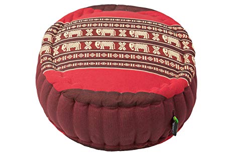 Kapok Dreams Zafu Round Meditation Cushion 100% Kapok, Red Elephants Thai Design Pillow