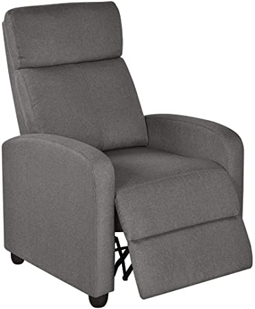 Yaheetech Fabric Recliner Sofa Modern Single Recliner Sofa Home Theater Seating with Thick Seat Cushion, Backrest and Pocket Spring, Gray