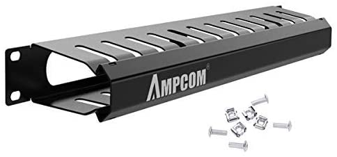 AMPCOM 1U Cable Management Horizontal Mount 19 inch Server Rack with Mounting Screws, 12 Slot Metal Finger Duct Wire Organizer with Cover