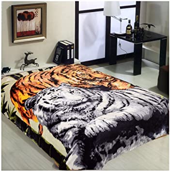 Wild Animal Brown Tiger Print Blanket , TV, Cabin, Couch,Plush,Warm, Bedcover Throw , Full Queen, 75" Wx90 H , Silky Mink Cozy, for Girls,Boys, Kids,Men,Women