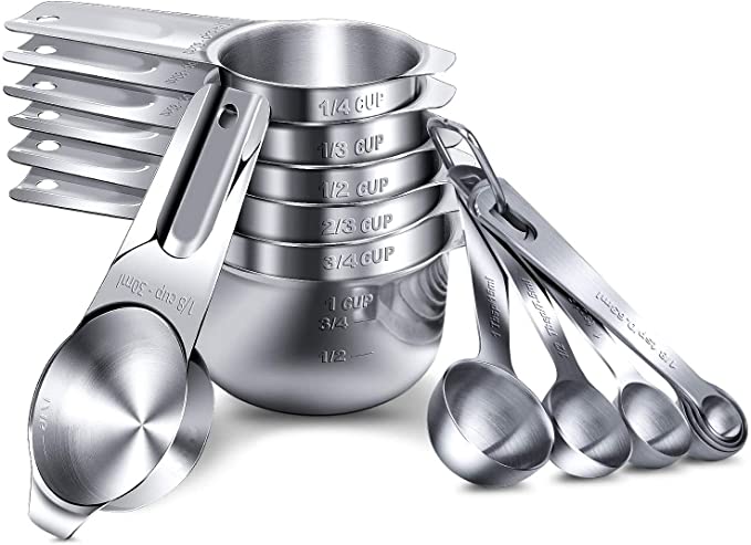 Stainless Steel Measuring Cups & Spoons Set of 15 (7 Measuring Cups and 7 Measuring Spoons)