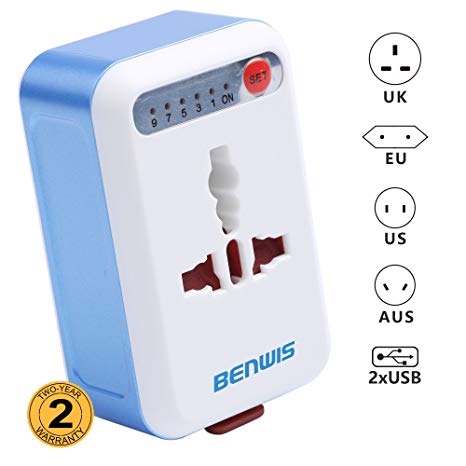 BENWIS Travel Adapter With 2 USB Ports, All In One USA UK European Australian Plug Converter for Travel Wall Charger (Sky Blue)