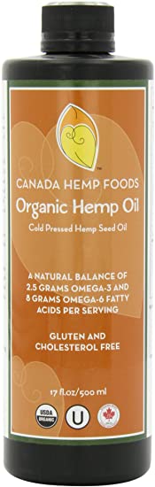 Canada Hemp Foods- Certified Organic Hemp Oil-Super Omega 6-Super Omega 3-Non GMO-Gluten Free-THC Free-17 Fluid Ounces