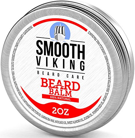 Beard Balm for Men - Best Leave-In Wax Beard Conditioner With Shea Butter and Argan Oil - Styles, Strengthens and Thickens Without a Brush or Trimmer! Perfect for Beard Growth - 2 OZ - Smooth Viking