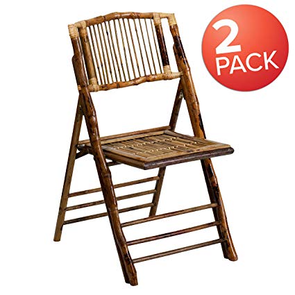 Flash Furniture Bamboo Folding Chairs | Set of 2 Bamboo Wood Folding Chairs