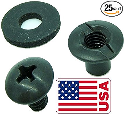 Black Chicago Screw - Binding Post Kit 1/4” or 3/8” Open Slotted Back Fasteners- Neoprene Rubber Washers & Phillips Truss Heads by QuickClip Pro for Kydex or Leather Gun Holster & Knife Sheath Making